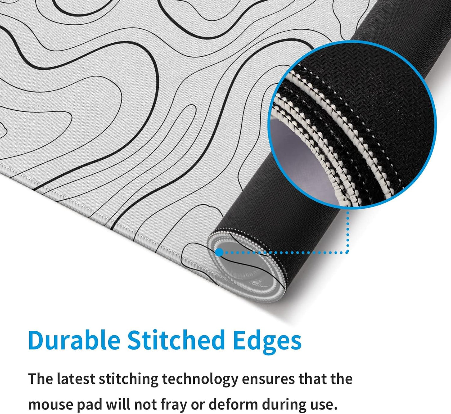 White Big Mousepad for Gaming Large Topographic Map Washable Desk Pad with Stitched Edge Office Supplies and Decor 31.5''x11.8'' Computer Keyboard Protector