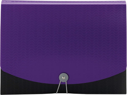 Smead Poly Expanding File, 6 Dividers, Flap and Cord Closure, Letter Size, Wave Pattern Purple/Black (70882)