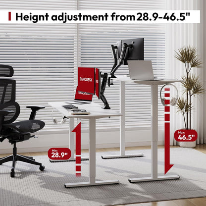 SANODESK Electric Standing Desk 63x24 Inch Height Adjustable Stand Up Desk Home Office Computer Workstation Sit Stand Home Office Desk with Splice Board (White Frame + White Top)