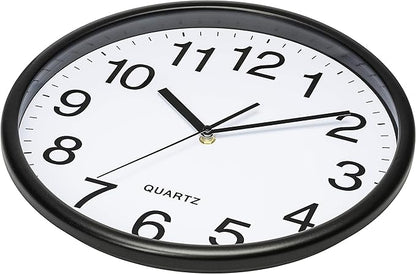 Bernhard Products Black Wall Clock, Large 13-Inch Silent Non Ticking Quartz Battery Operated Round Easy to Read Classroom/Home/School/Office Clock