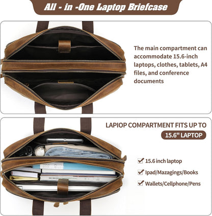 Jack&Chris Leather Briefcase for Men,Business Travel Laptop Messenger Bags