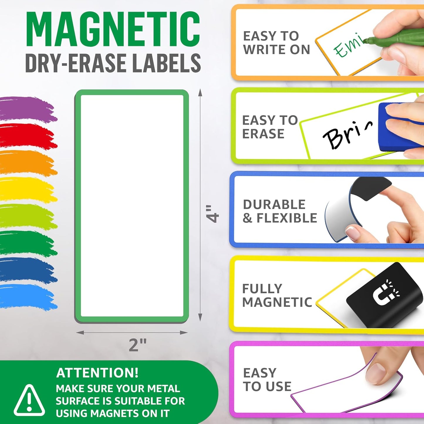 100 Pack Dry Erase Magnetic Labels 2x4 in - Magnetic Name Tags for Classroom Lockers School Bus - Classroom Magnets for Names - Magnet Labels for Whiteboard - Magnet Names Plates for Classrooms