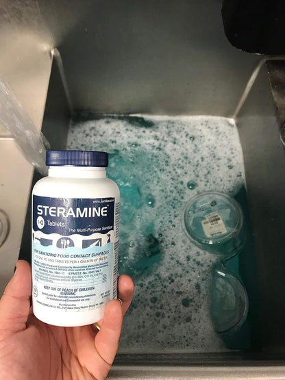 Pack of 6 (900 Tab) Steramine Sanitizing Tablets w/ 30x QT-10 Test Strips by FryOilSaver Co., Steramine Multi Purpose Contact Solution Sanitizer Tablets for Gym, Hotel, Bar, Restaurants & Food Service