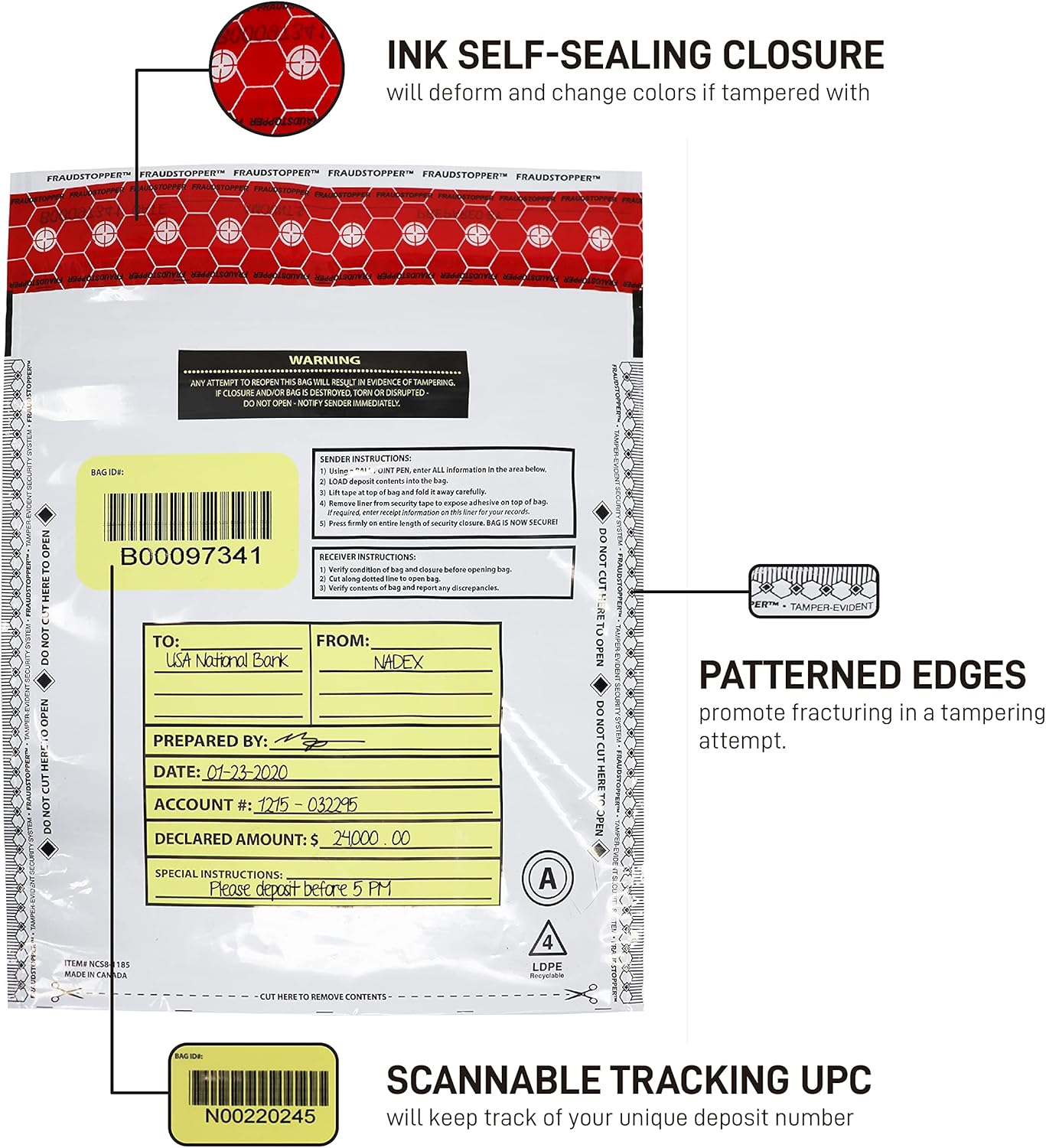 Nadex Tamper Evident Cash and Coin Bank Deposit Bags for Fraud Prevention, 9 x 12, Opaque, 1000 Pack