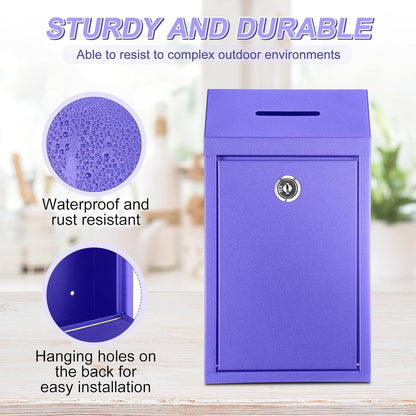 Metal Donation Cash Box Collection Safe Suggestion Box with Lock Wall Mounted Mailbox Delivery Ballot Container for Home Office Outdoor Door