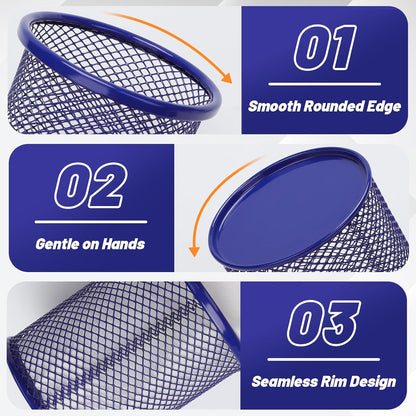 Segarty Pen Cup, 3 Pack Round Cute Dark Blue Pen Holder for Desk, Wire Mesh Pencil Holder Container Set, Desktop Organizer for Office Supplies, Maker, School, Home Storage, Makeup Brush