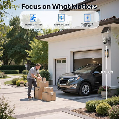 4MP Security Cameras Wireless Outdoor, No Subscription, Solar-Powered Home Security Camera System with 360° Pan Tilt, Color Night Vision, 64GB Local Storage, 5G & 2.4G WiFi, Easy Setup