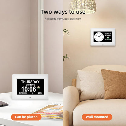 Digital Alarm Clock, Multiple Alarm Clocks Functions, Clock with Date and Day of Week, Dementia Clock That Provides Digital Alarms and Electronic Calendar for Seniors (White, 7 inches)
