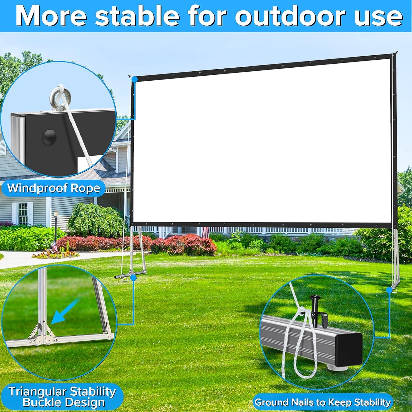 200 inch Projector Screen with Stand,Upgraded 3 Layers PVC 16:9 Large Outdoor Projector Screen,Portable Outdoor Movie Screen with Carrying Bag for Large Commercial Performance