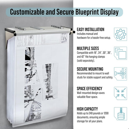 Adir Blueprint Wall Rack - Blueprint Plans Organizer and Construction Plan Holder - Poster Display and Map Rack for Office and Home (Without Blueprint Clamps)