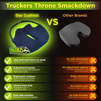 XL Truck Seat Cushion for Truck Driver Seat Cushion - Upgraded Back Support, CertiPUR-US® Certified - Thick Memory Foam, Pain Relief for Hours of Driving, Trucker Approved Big Rig - Navy