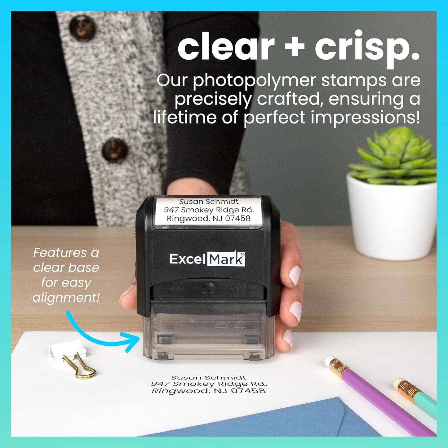 ExcelMark Custom Stamp – Clear & Crisp Impressions – Personalized Self-Inking Rubber Stamp – Use for Address Stamp and More (Large)