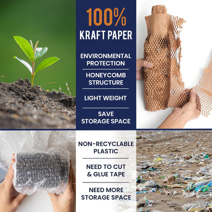 Honeycomb Packing Paper 15" x 200ft with Rope & 20 Fragile Stickers|Shipping & Moving Supplies|Small Business Packaging Supplies|Eco Friendly Bubble Wrap Packing Boxes for Moving Certified FSC C204227