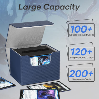 Mlikero Card Deck Box, Commander Deck Box Holds 100+ Double-Sleeved Cards with Divider, Leather Magnetic Closure Card Box Fit for MTG, TCG (Blue)