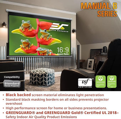 Elite Screens Manual B Series, 100-inch Diagonal 4:3, Pull Down Projection Manual Projector Screen with Auto Lock, M100V