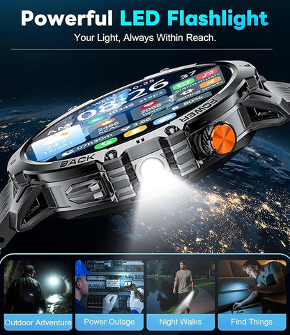 LIGE Smart Watches for Men with 50+Days Standby(1000mAh)/1.85" HD AMOLED Large Screen/Flashlight/50M Waterproof,100+ Sports Fitness Tracker Watch,Pedometer Mens Military Smart Watch for Android iPhone