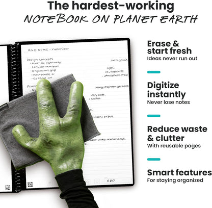 Rocketbook New Core Reusable Spiral Notebook, Executive Size 6x8.8, Black - Lined Pages, App-Connected, Erasable, Durable Cover, Ideal for School, Work, and Creative Projects