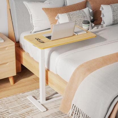 SANODESK Mobile Standing Desk with Hidden Wheels,Pneumatic Laptop Desk Rolling Computer Cart Movable Height Adjustable Small Sit Stand Desk for Home Office(27.6" W x 15.7" D,Maple)