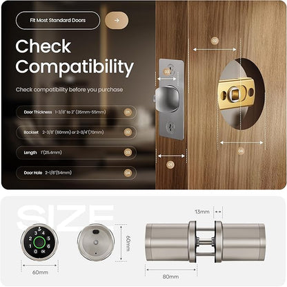 Leydebong 4-in-1 Smart Door Lock with Fingerprint and Keypad - Keyless Entry Electronic Lock with App and Mechanical Key - Easy Installation Smart Door Knob in Satin Nickel