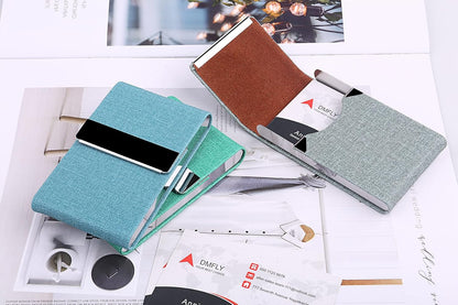 Business Card Holder for Women and Men - Magnetic Shut Case for Purse, Green-bm