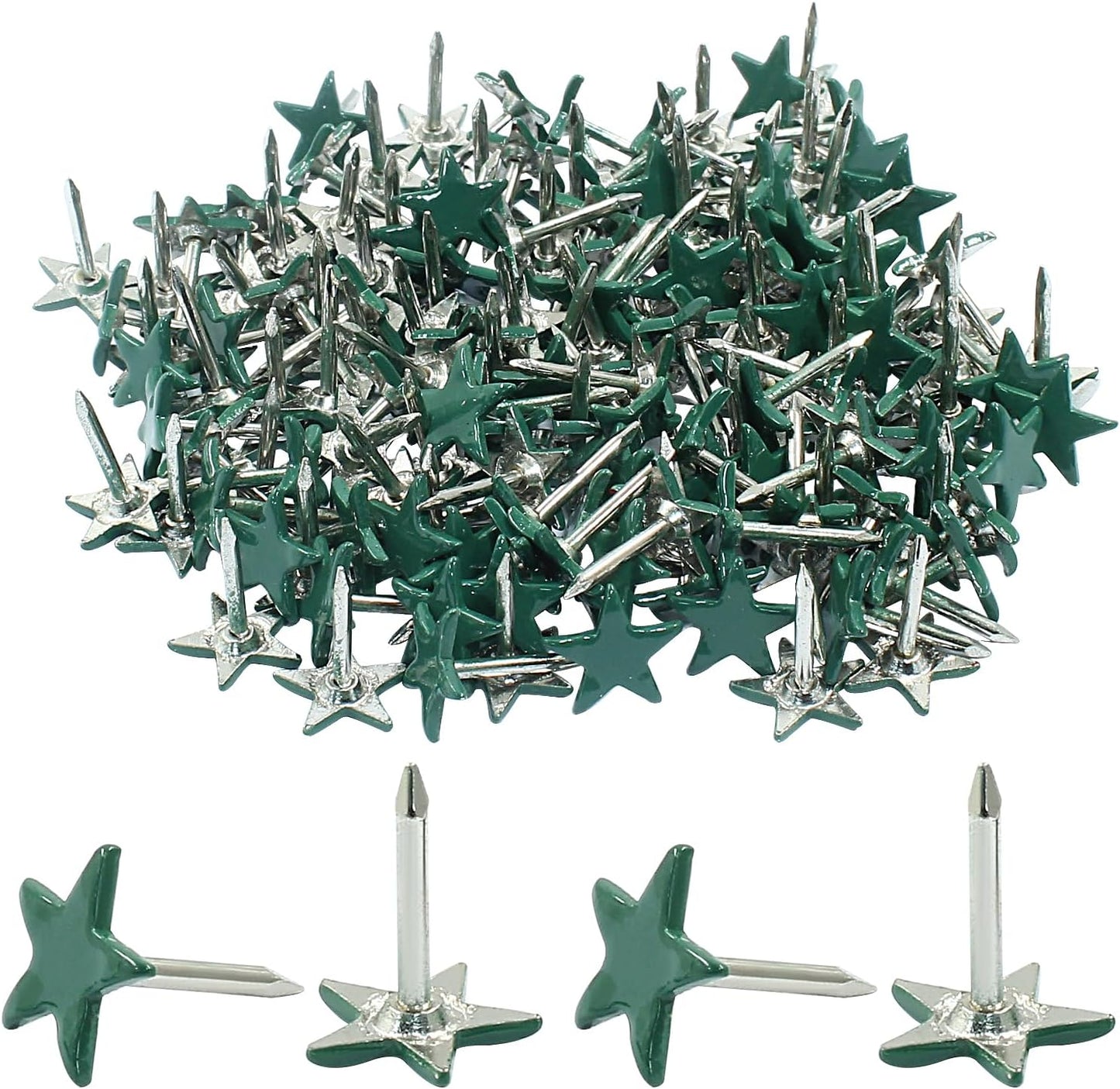 Piutouyar 150 Pcs Star Push Pins, Dark Green Upholstery Tacks Star Shaped Decorative Thumb Tacks Metal Upholstery Pins for Upholstered Furniture Cork Board DIY Projects or Home Decor 11 x 13mm