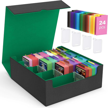 MoKo Trading Card Storage Box, 3000+ MTG Deck Box with 24 Colorful Dividers & 4 Card Supporters, Commander Card Deck Case Fits for Magic Game Cards, YugiOh, TCG, PTG and Sport Cards, Green