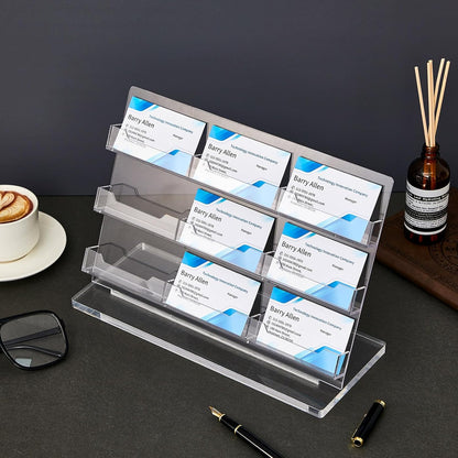 2 Pack Business Card Holder for Desk 9 Slots Freestanding Clear Acrylic Business Card Holder Display Stand Multiple Organizer for Office Meeting Exhibition Home
