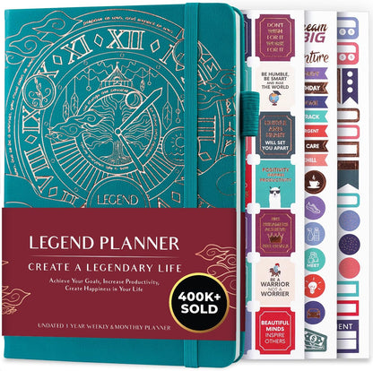Legend Planner – Weekly & Monthly Life Planner to Hit Your Goals & Live Happier. Organizer Notebook & Productivity Journal. A5 (Viridian Green)