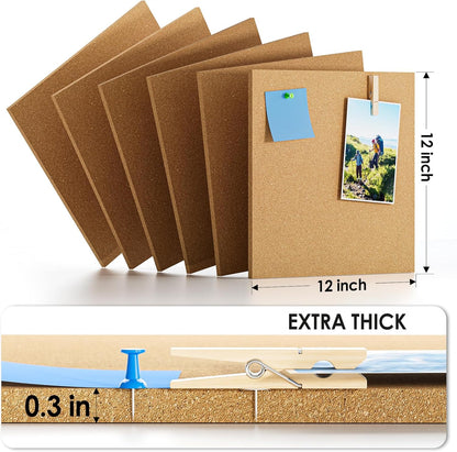 MaxGear Large Cork Board for Wall 36" x 24", 6 Pack Cork Board Tiles with 20 Pushpins & Safe Removable Adhesive Tabs, 12" x 12" Corkboards for Office, School & Home