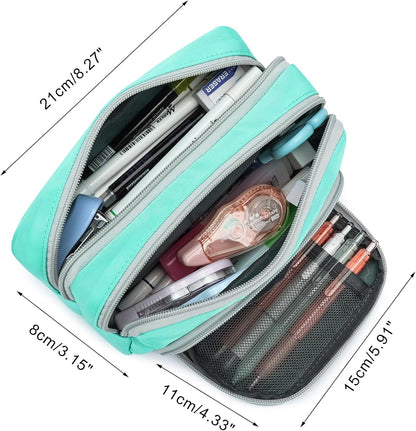 XQXA Pencil Pouch Large Capacity Pencil Case Organizer, Multifunctional Pencil Pouch with 3 Compartmens, Big pencil bags with zipper Office Travel Men Women (01-Mint Green)