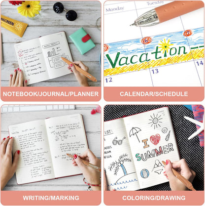 6 Count Pastel Gel Ink Pen Set,Cute Note Taking 0.5mm Fine Point Retractable 5 Count Black Ink Pens with 1 Count Highlighter for Writing, Journaling, School, Office (Caramel Brown)