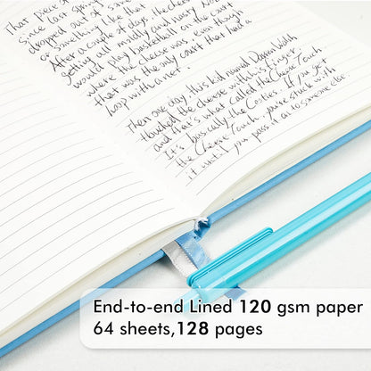 feela 5 Pack Notebooks Journals Bulk, Hardcover Classic Ruled Lined Journals with Pen Holder for Women Girls School Business Supplies, with 5 Black Pens, 120 GSM, 5.1”x8.3”, A5, Blue