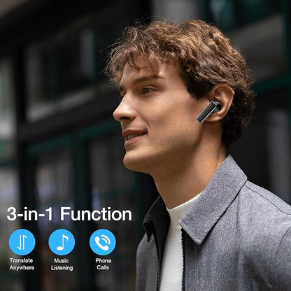 IAMJOY AI Translation Earbuds, 163 Language Two-Way Translator Device with Bluetooth and APP Built-in 6 Mics, 42dB Hybrid Noise Cancelling Language Translator Earbuds, Black