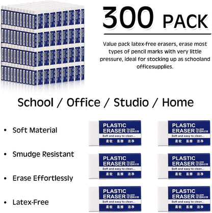 Yeaqee 300 Pcs White Pencil Erasers Bulk Soft Art Erasers School Pencil Erasers for Drawing Kids Student Artist Office Home Writing 1.57 x 0.71 x 0.31 Inch