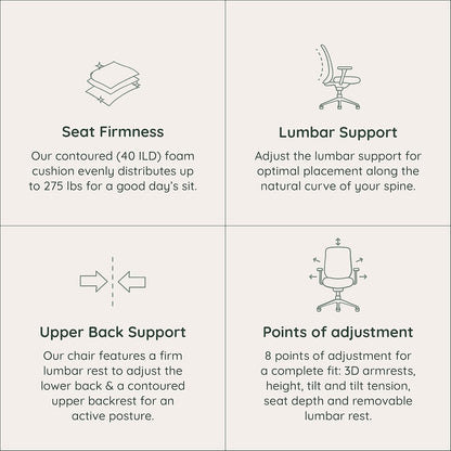 Branch Ergonomic Chair - A Versatile Desk Chair with Adjustable Lumbar Support, Breathable Mesh Backrest, and Smooth Wheels - Experience Optimal Comfort and Support - Sand - White