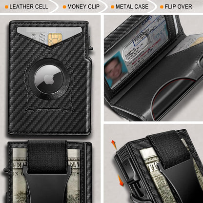 KEMISANT Airtag Wallet Men,Mens Slim Front Pocket Wallet Money Clip Standard or Apple Airtag Use 3.8"×2.8"×0.9"