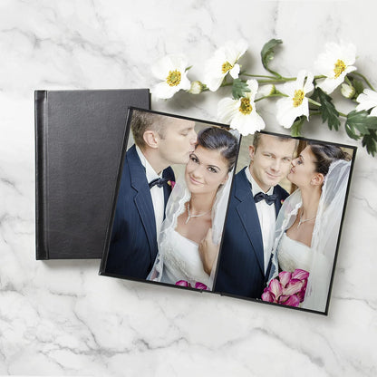 Neil Enterprises Inc. 6" x 9" Black Leather Self-Stick Photo Album - Holds 20 Photos
