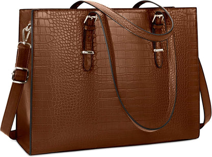 Laptop Bag for Women 15.6 Inch Laptop Tote Bag Leather Classy Computer Briefcase for Work Waterproof Handbag Professional Shoulder Bag Women Business Office Bag Large Capacity Coffee