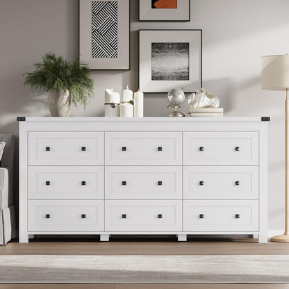 9-Drawer Dresser, Modern Wooden Storage Chest of Drawers, Dresser TV Stand, Wood Drawer Organizer with Metal Handles for Bedroom, Living Room, Hallway