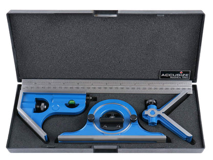 Accusize Industrial Tools Combination Square Set, 12''/300mm, 4 Pcs/Set, 0000-8108