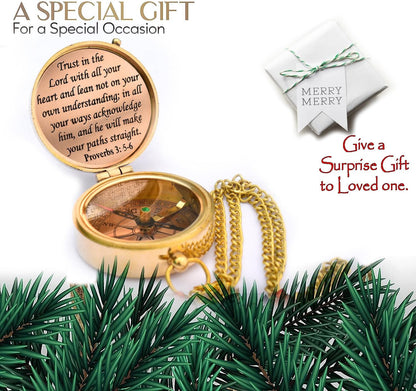 Trust in The Lord With All Your Heart - Proverbs 3:5-6 Quote Engraved Compass With Wooden Box, Greeting Card, Gift Compass, Graduation Day Gifts 2024 for Women Men Boys Girls
