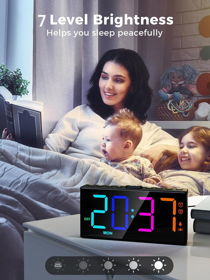 PPLEE RGB Bed Shaker Alarm Clock for Heavy Sleepers, Loud Vibrating Digital Clock with Dual Alarms, 3 Wake Modes, Weekday Display, Bedside USB Charger, Battery Backup, Dimmable for Kids Teens Seniors