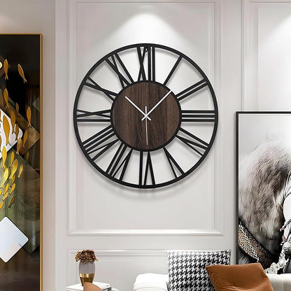 Large Wall Clock for Living Room Decor, 24 Inch Non Ticking Silent, Battery Operated Modern Vintage Oversized Wall Clock for Bedroom Kitchen