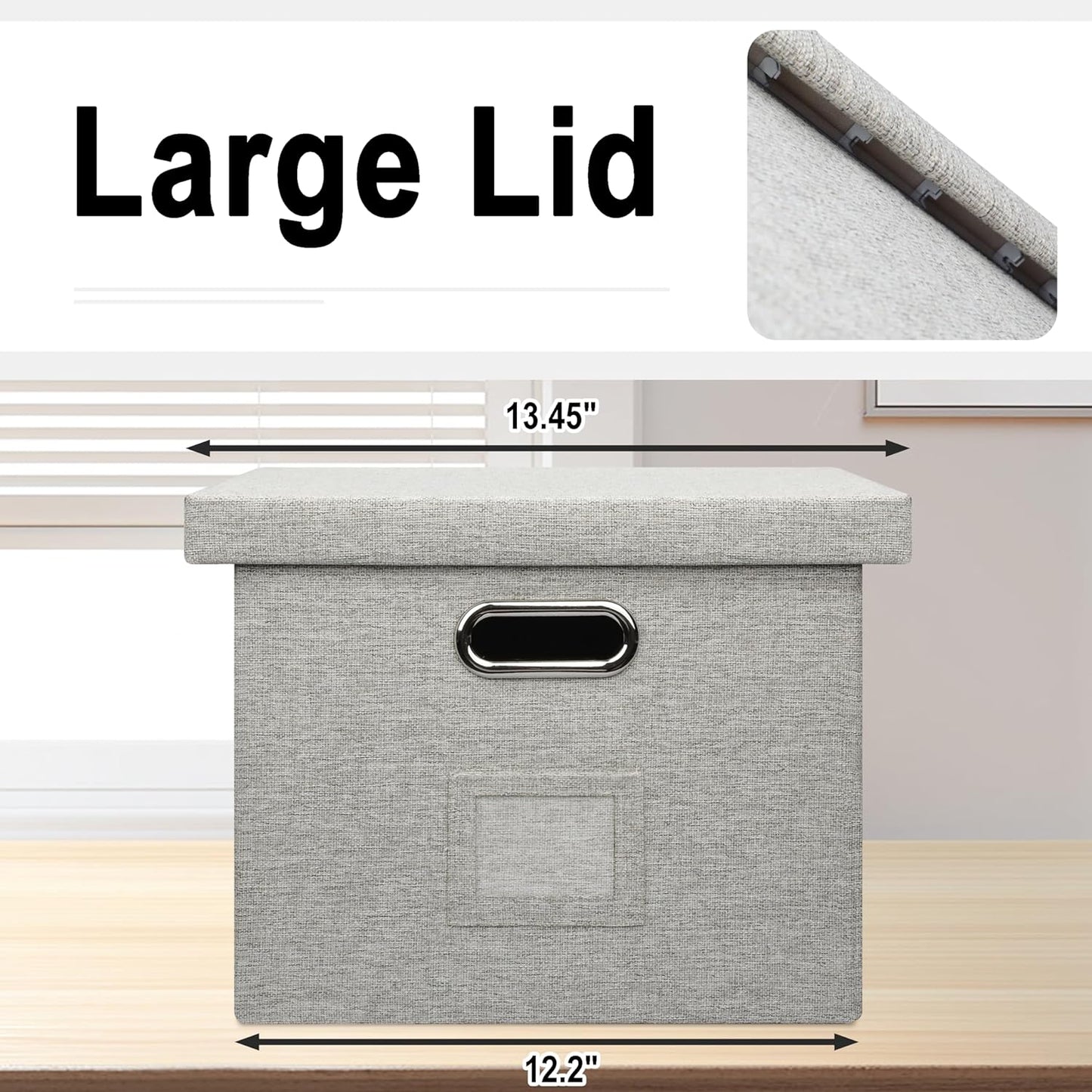 File Organizer Box, Collapsible Storage Filling Collectior with Lid for Letter Legal Size Hanging Folders Decorative Linen File Folder Box Document Storage Filing Bin, Beige 2 Pack