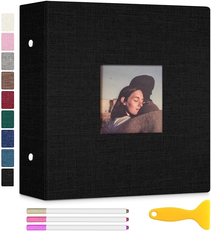 Zesthouse Photo Album Self Adhesive with Picture Display Window, 3-Ring Scrapbook Albums 60 Pages Holds 8x10 5x7 4x6 Photos, DIY Photo Book Ideal Gift for Family Wedding Baby