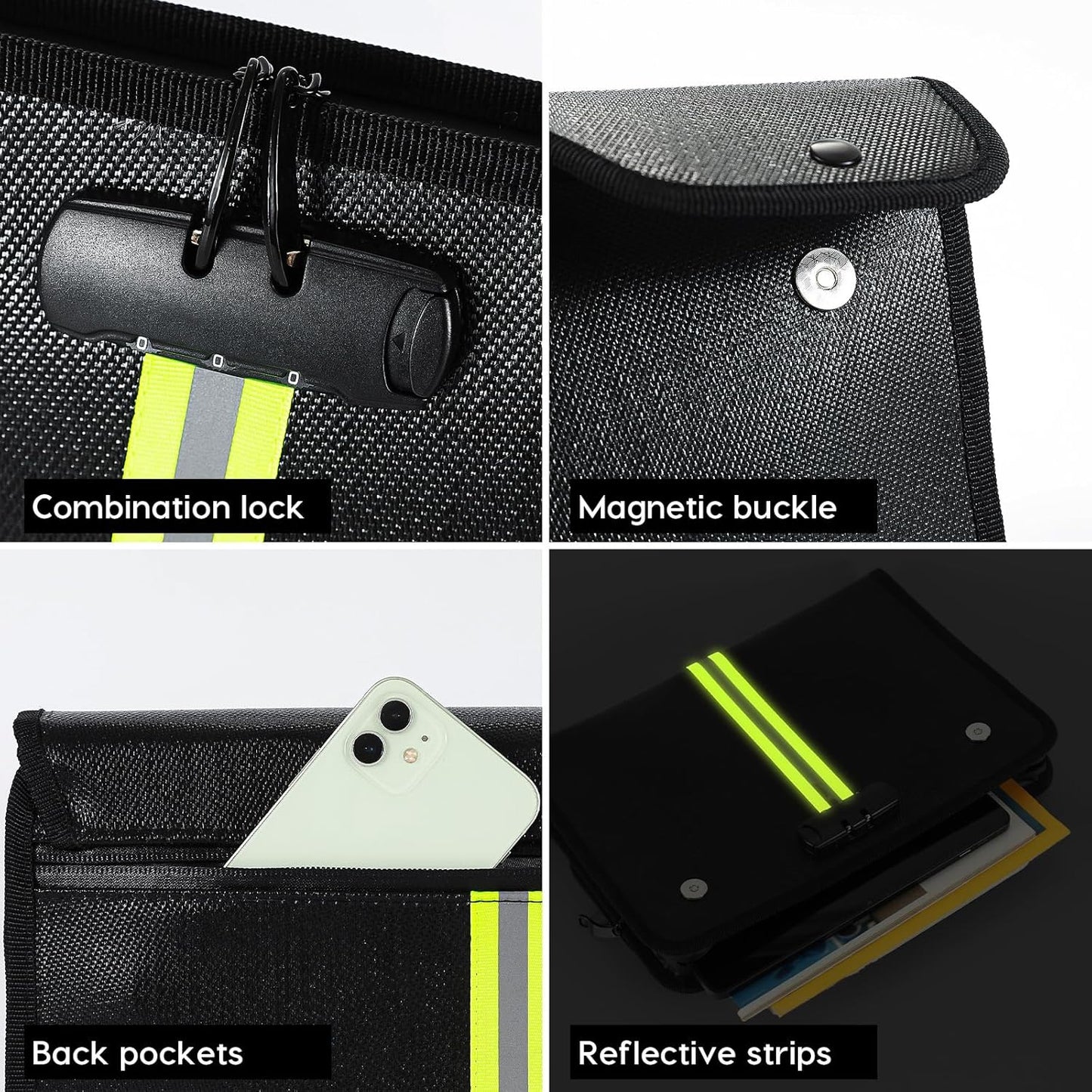 Fireproof Document Bag with Lock, Important Document Organizer for Home Safe, Waterproof Money Bag for Cash, Birth Certificate, Legal File, Passport