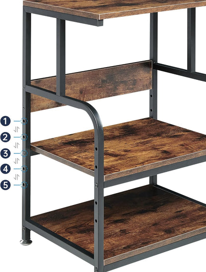 Printer Table Stand with Height Adjustable Shelf, 3 Tier Rolling Printer Cart with Wheels for Home Office Storage and Organization, Industrial Style