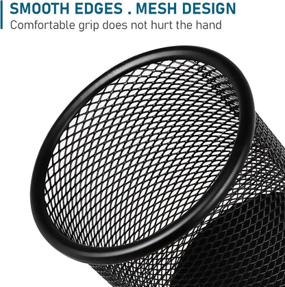 QYH Mesh Pen Cup Metal Pencil Holder for Desk 6 Packs Black Pen Organizer Office 3.54x3.93 Inch