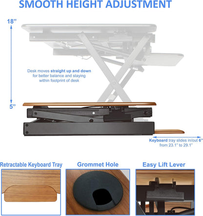 Rocelco 32" Height Adjustable Standing Desk Converter BUNDLE - Sit Stand Computer Workstation Riser with Anti Fatigue Mat - Dual Monitor Retractable Keyboard Tray - Teak Wood Grain (R EADRT-MAFM)