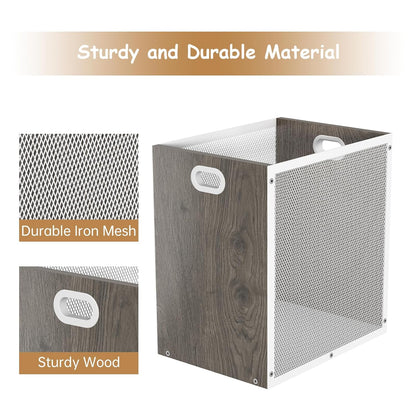 Office Trash Can, Rectangular Kitchen Garbage Can, Iron and Wood Combination Bathroom Trash Can, Modern Design Wastebasket Bin for Bathroom, Laundry Room, Kitchen, Kids' Room, Dorm(4.5 Gallon)